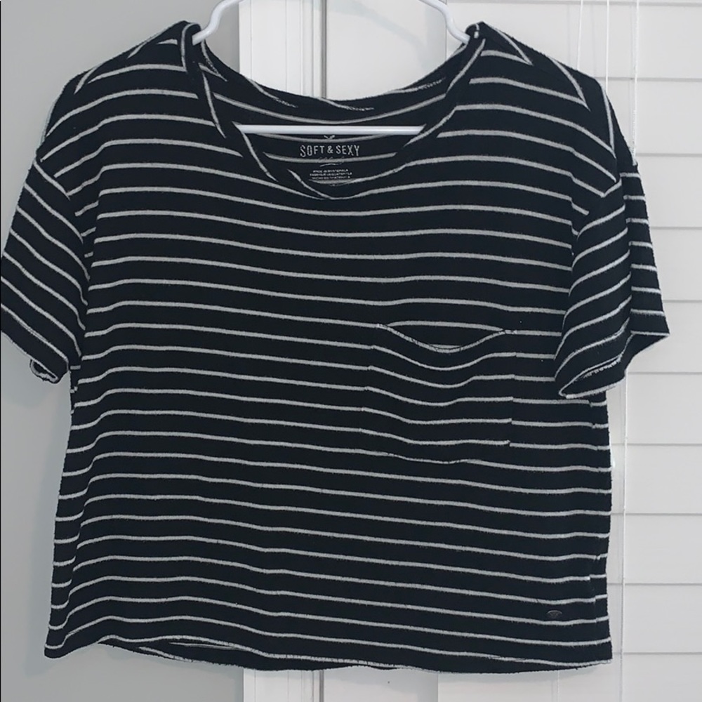 American eagle black & white striped box crop top